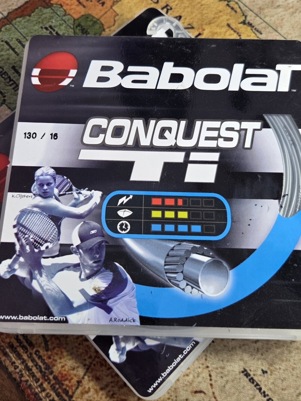 Five sets of tennis strings.